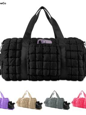 Quilted Travel Duffle Bag Large Puffer Weekender Carry-On Gym Bag with